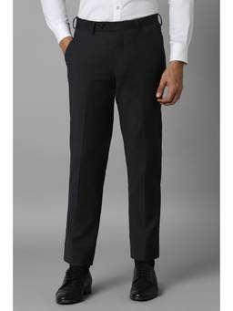 Louis Philippe - Men Black Solid Flat Front Formal Trouser