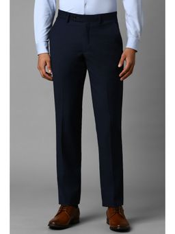 Louis Philippe - Men Navy Solid Flat Front Formal Trouser