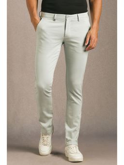 Louis Philippe - Men Grey Textured Flat Front Casual Trouser