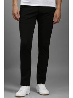 Louis Philippe - Men Black Solid Flat Front Casual Trouser