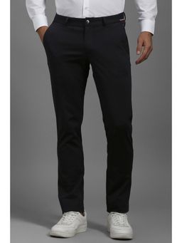 Louis Philippe - Men Black Solid Flat Front Casual Trouser