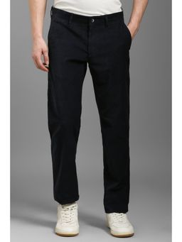 Louis Philippe - Men Black Solid Flat Front Casual Trouser