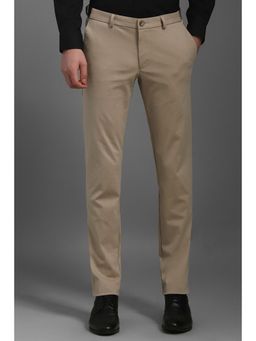 Louis Philippe - Men Beige Solid Flat Front Textured Trouser
