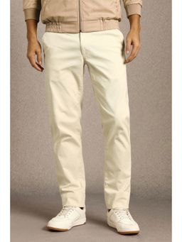 Louis Philippe - Men Beige Solid Flat Front Casual Trouser
