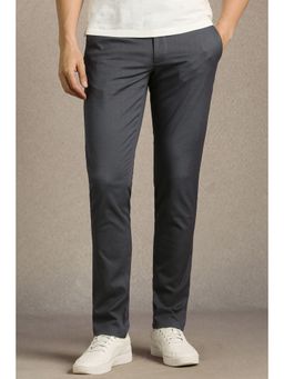 Louis Philippe - Men Grey Textured Flat Front Casual Trouser