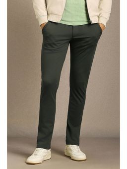 Louis Philippe - Men Olive Solid Flat Front Casual Trouser