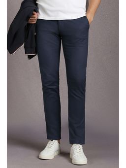 Louis Philippe - Men Navy Solid Flat Front Casual Trouser