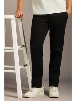 Louis Philippe - Men Black Solid Flat Front Casual Trouser