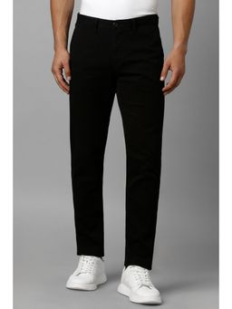 Louis Philippe - Men Black Solid Flat Front Casual Trouser