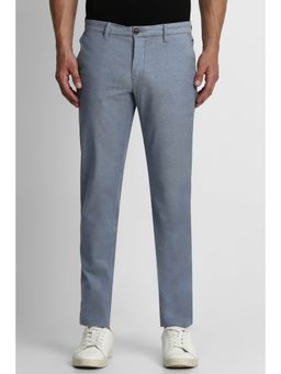 Louis Philippe - Men Light Blue Solid Flat Front Casual Trouser