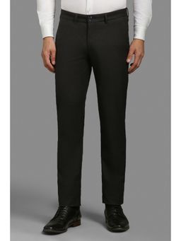 Louis Philippe - Men Black Textured Flat Front Formal Trouser