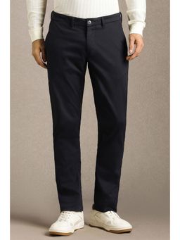 Louis Philippe - Men Navy Solid Flat Front Casual Trouser