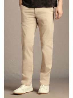 Louis Philippe - Men Beige Solid Flat Front Casual Trouser