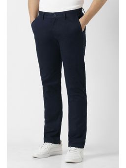 Peter England - Men Navy Solid Regular Fit Casual Trouser