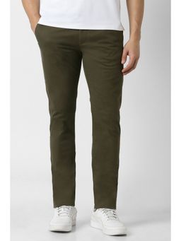 Peter England - Men Olive Solid Regular Fit Casual Trouser