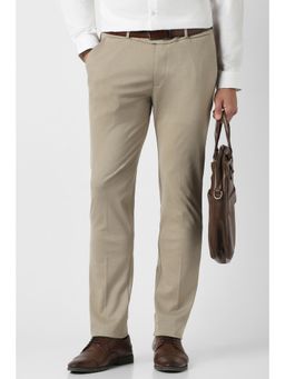 Peter England - Men Beige Textured Formal Trouser