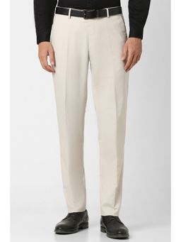Peter England - Men Beige Solid Formal Trouser