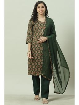 Biba - Green Rayon Unstitched Suit (Set of 3)