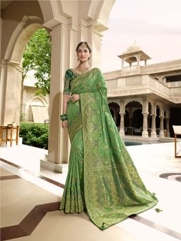 Odette - Green Woven Silk Saree with Unstitched Blouse
