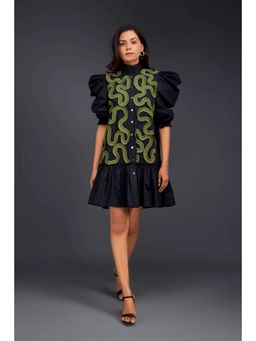 Deepika Arora - Gathered Bottom Black Pleated Frill Detailing Dress