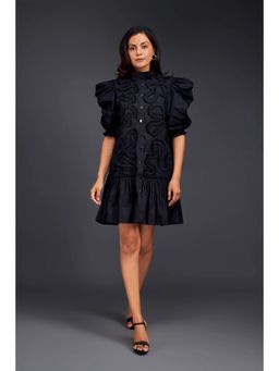 Deepika Arora - Gathered Bottom Black Pleated Frill Detailing Dress