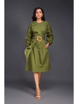 Deepika Arora - Green Midi Dress with Belt (Set of 2)