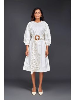 Deepika Arora - White Midi Dress with Belt (Set of 2)