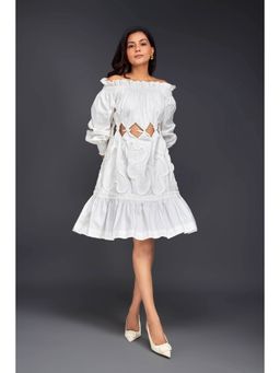 Deepika Arora - White Off Shoulder Dress (Set of 2)