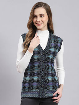 Monte Carlo - Purple Self Design Sleeveless V-Neck Cardigan