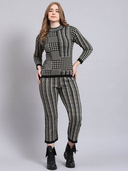 Monte Carlo - Black Self Design Full Sleeves Round Neck Sweatshirt And Pant (Set of 2)