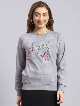 Monte Carlo - Grey Printed Full Sleeves Round Neck Sweatshirt