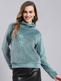 Monte Carlo - Green Embroidered Full Sleeves High Neck Sweatshirt