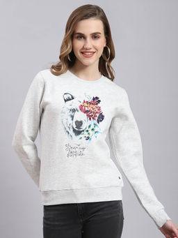 Monte Carlo - Grey Embroidered Full Sleeves Round Neck Sweatshirt