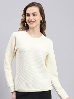 Monte Carlo - Cream Self Design Full Sleeves Round Neck Sweatshirt