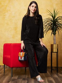 Globus - Women Black Solid Casual Top and Palazzo Co-ord (Set of 2)