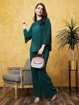 Globus - Women Green Solid Casual Top and Palazzo Co-ord (Set of 2)