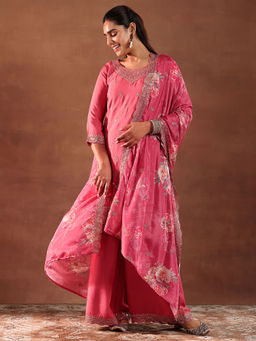 Libas - Pink Silk Blend Embroidered Kurta Sets for Women
