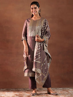 Libas - Mauve Silk Blend Woven Design Kurta Sets for Women