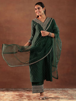 Libas - Green Chanderi Silk Woven Design Kurta Sets for Women