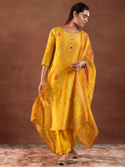 Libas - Mustard Silk Blend Printed Kurta Sets for Women