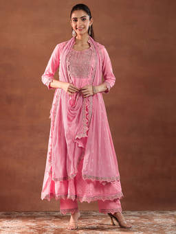 Libas - Women Pink Self Design Kurta with Pant and Dupatta (Set of 3)