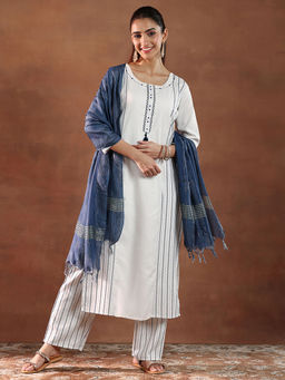 Libas - Off White Cotton Blend Printed Kurta Sets for Women