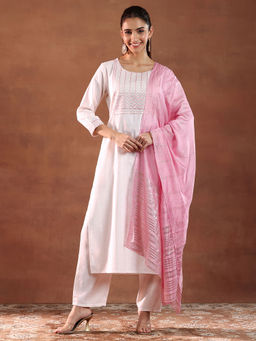Libas - Off White Cotton Blend Yoke Design Kurta Sets for Women