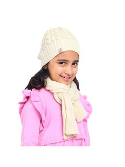 Bharatasya - Kids Cream Winter Beanie Cap And Muffler Set (11-12 Years)