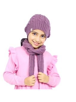 Bharatasya - Kids Purple Winter Beanie Cap And Muffler Set (11-12 Years)