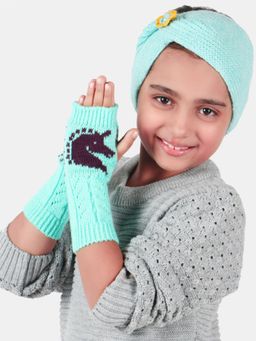 Bharatasya - Pack Of Headband And Thermal Mittens For Kids Blue (11-12 Years)