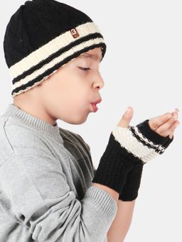 Bharatasya - Pack Of Cap And Thermal Mittens For Kids Black (11-12 Years)