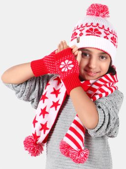 Bharatasya - Pack Of Cap, Muffler And Thermal Mittens For Kids White (11-12 Years)