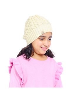 Bharatasya - Kids Fine Cable Knit Solid Beanie Cap Cream (11-12 Years)