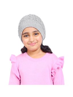 Bharatasya - Kids Fine Cable Knit Solid Beanie Cap Grey (11-12 Years)